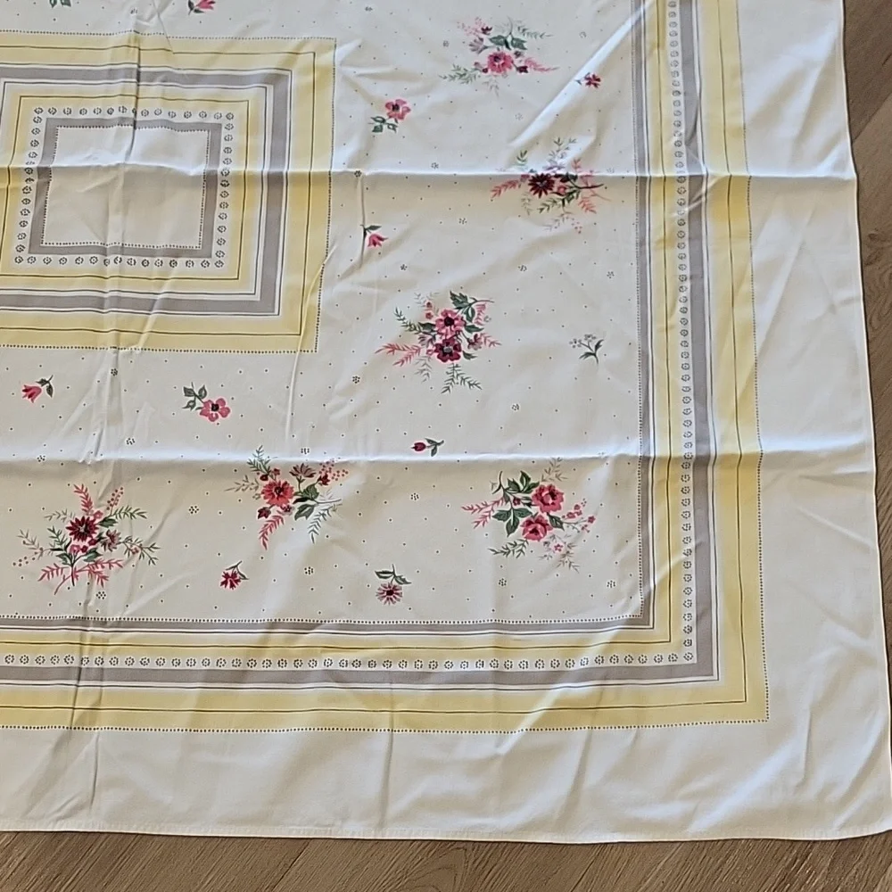 Vintage Floral Square Tablecloth with Yellow and Pink Rose Accents